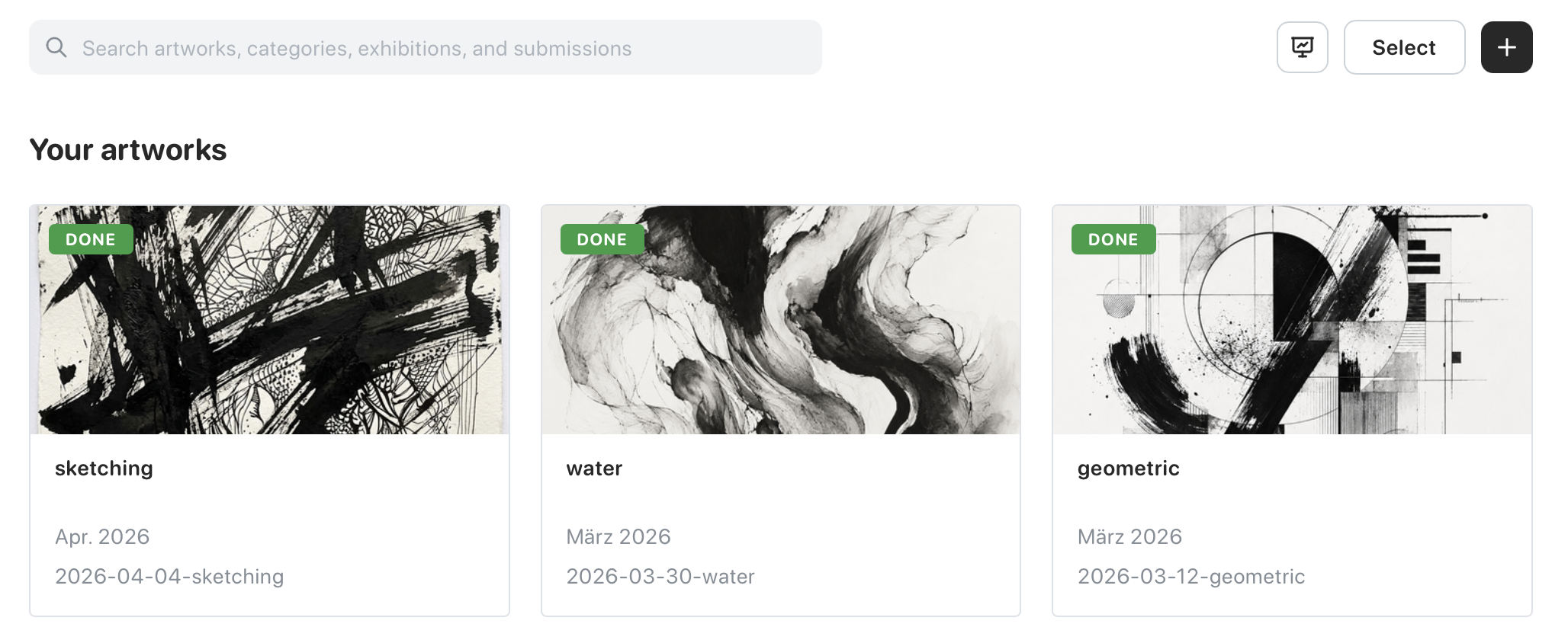 Add button at the top right of the artworks page