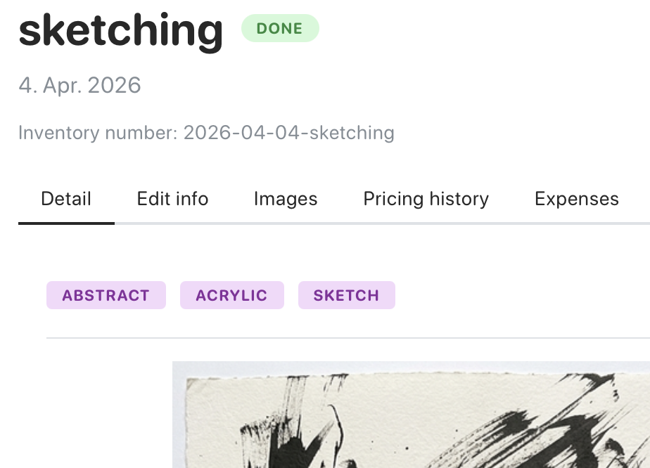 Screenshot of the images tab of artworks