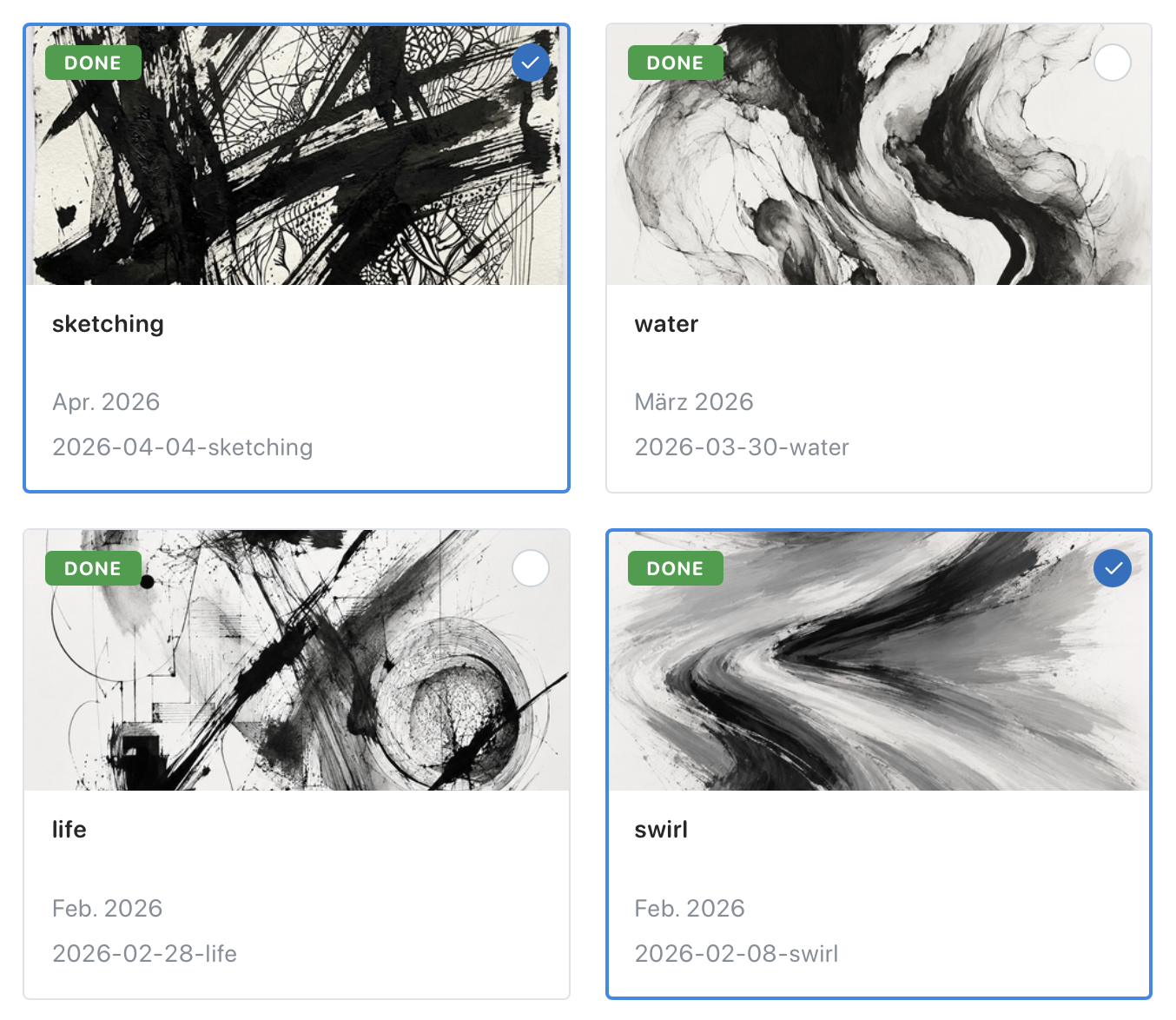 Screenshot of multiple artworks selected