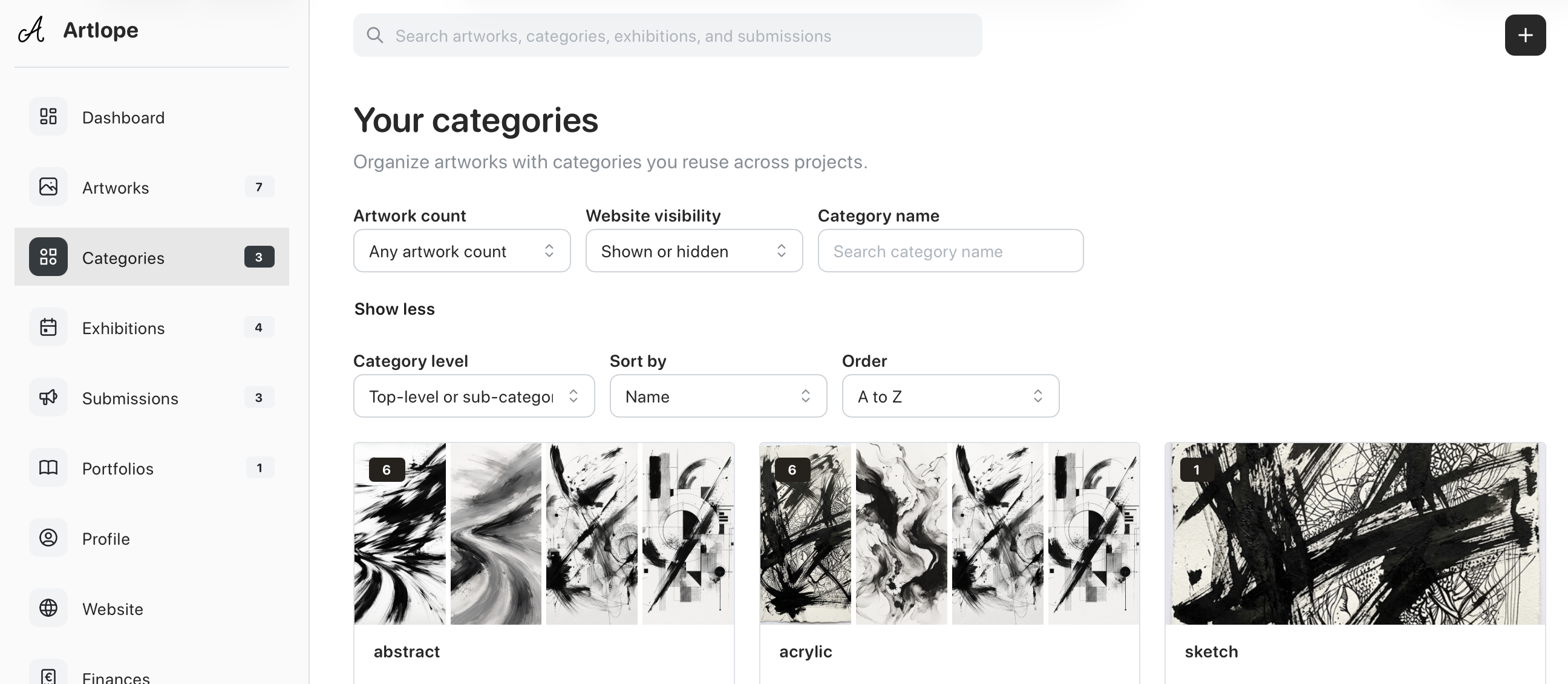 Screenshot of the category page