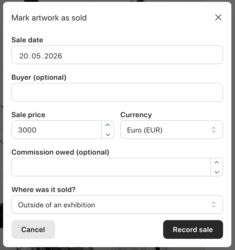 Screenshot of the mark as sold dialog