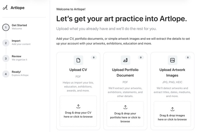 Artlope artworks overview with artwork cards and filters